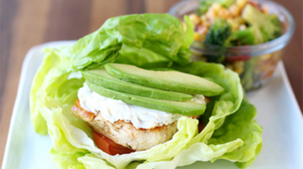 Lettuce-Wrapped Chicken Burger with Avocado and Tomato