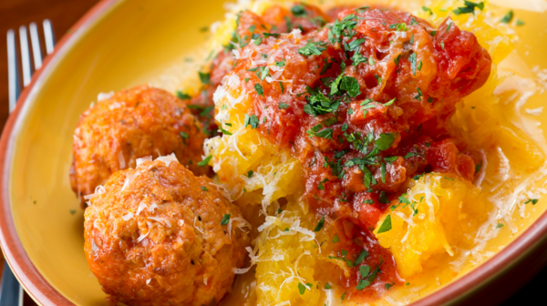 Bacon Meatballs Over Spaghetti Squash