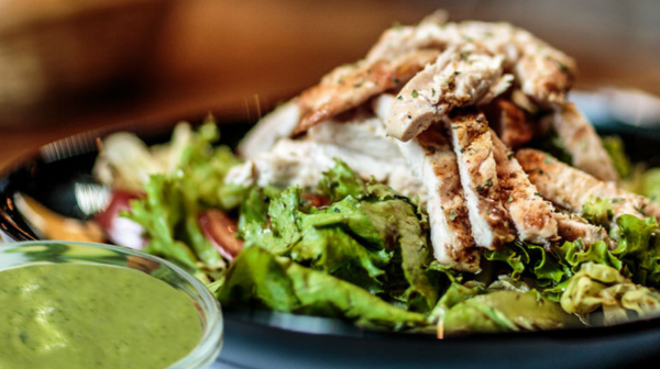 Roast Turkey Breast and Avocado Cream on a Bed of Greens